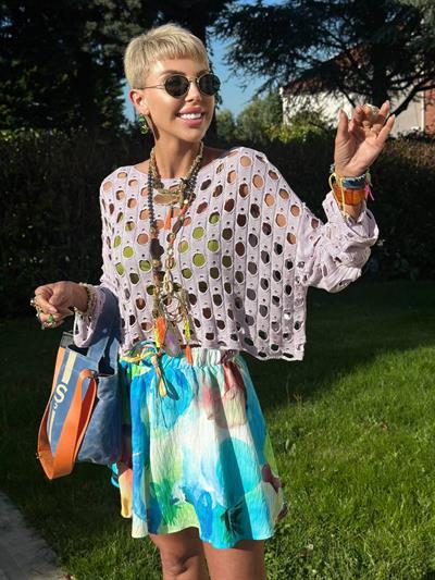 LİLA DELİKLİ MERSERİZE BLUZ