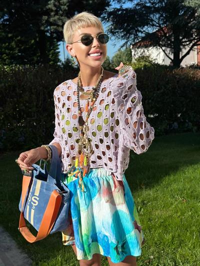 LİLA DELİKLİ MERSERİZE BLUZ