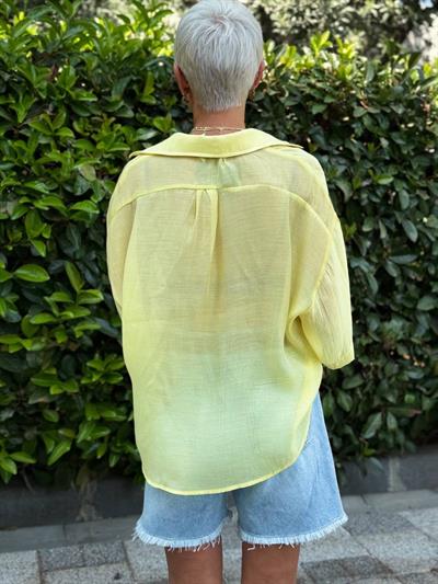 LİMON SARISI OVERSIZE İPEKSİ GÖMLEK