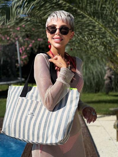 MARİN ÇİZGİLİ SİYAH SAPLI MEDIUM ÇANTA