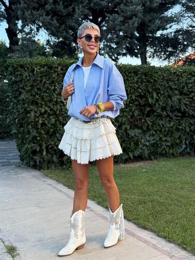 MAVİ ÇİZGİLİ BODY DETAYLI GÖMLEK