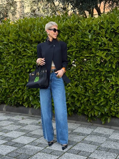 MAVİ KEMERLİ TENSEL DENIM PALAZZO PANTOLON