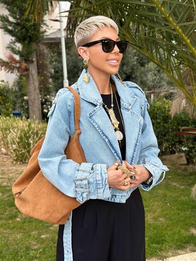 MAVİ LOL MODEL TEK DÜĞMELİ KEMERLİ DENIM CEKET