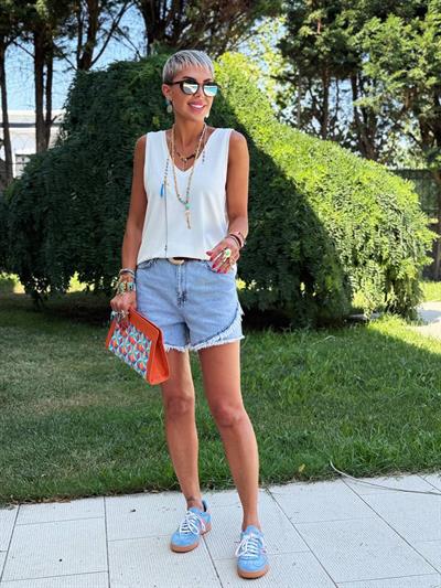 MAVİ PÜSKÜL DETAY DENIM ŞORT