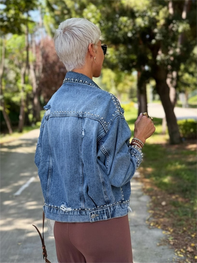 BLUE S.STUDIO LASER-DESIGN DROPPED DENIM JACKET