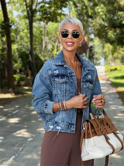 BLUE S.STUDIO LASER-DESIGN DROPPED DENIM JACKET