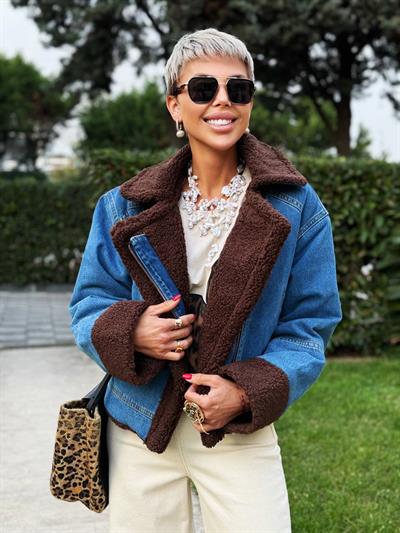 MAVİ TEDDY DETAYLI MONT