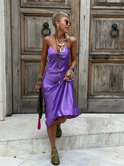 PURPLE STRAPPY SATIN DRESS