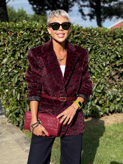 MÜRDÜM KEMERLİ LEOPAR PELUŞ CEKET