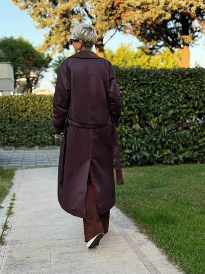 BORDO İÇİ KÜRKLÜ MUMLU TRENÇ