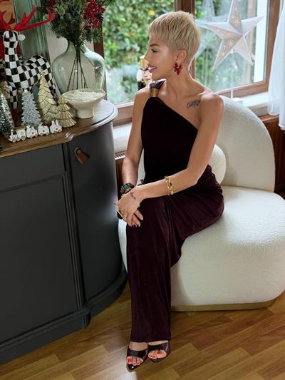 MÜRDÜM TEK OMUZ DRAPE DETAY ELBİSE