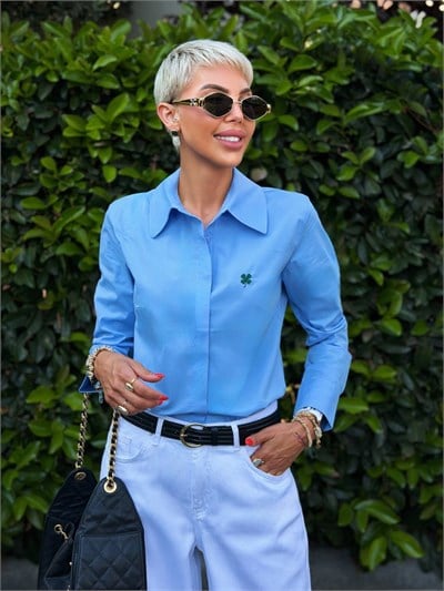 NAKIŞLI SLIM FIT GÖMLEK BEBE MAVİ