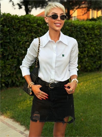 NAKIŞLI SLIM FIT GÖMLEK BEYAZ