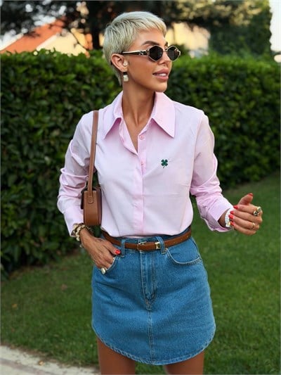 NAKIŞLI SLIM FIT GÖMLEK PEMBE