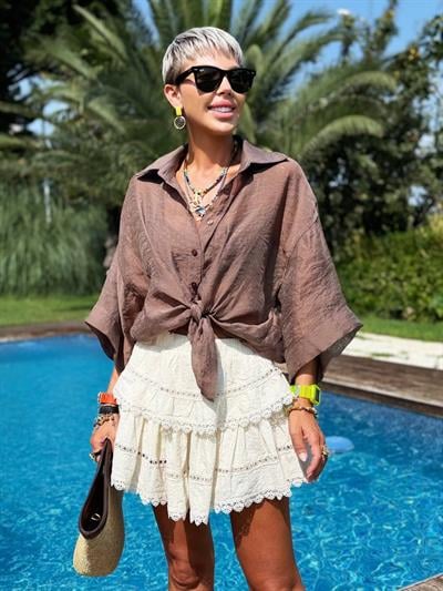 NATURAL KAT KAT GÜPÜRLÜ ŞORT ASTARLI ETEK