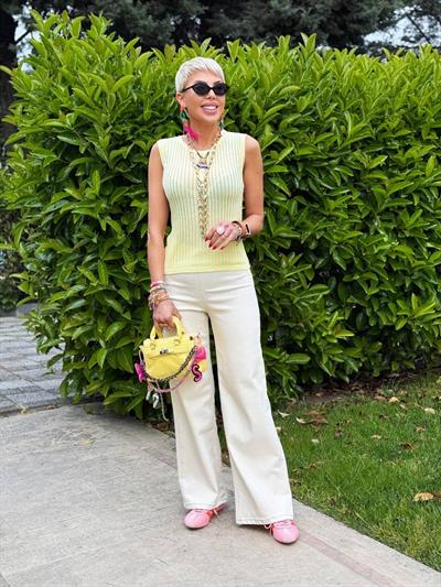 NATURAL RENK BELİ LASTİKLİ PALAZZO JEAN PANTOLON