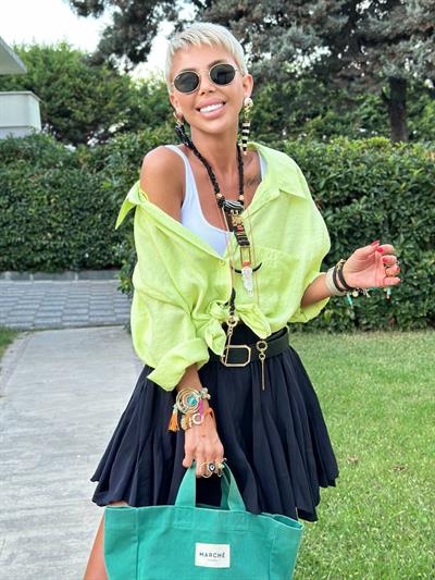 NEON YEŞİL OMZU DÜŞÜK OVERSIZE GÖMLEK 