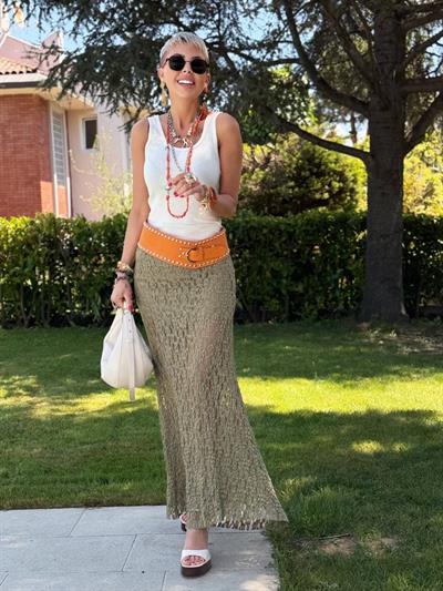 OLİVE ASTARLI MAXI DANTEL ETEK