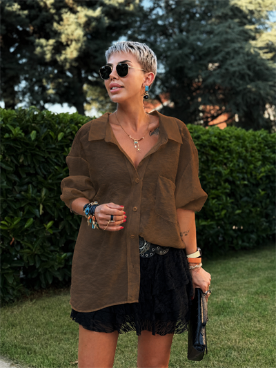 OMZU DÜŞÜK OVERSIZE GÖMLEK (KAHVE)