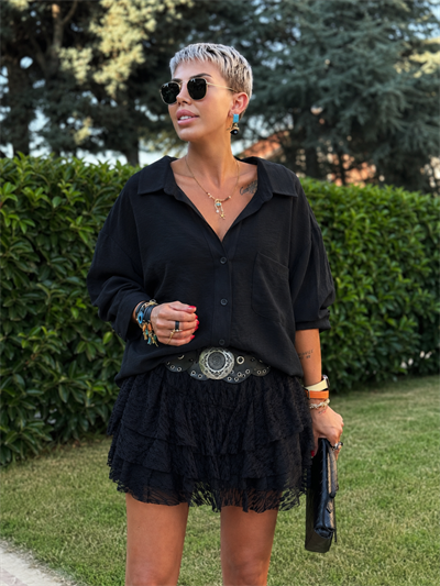OMZU DÜŞÜK OVERSIZE GÖMLEK (SİYAH)
