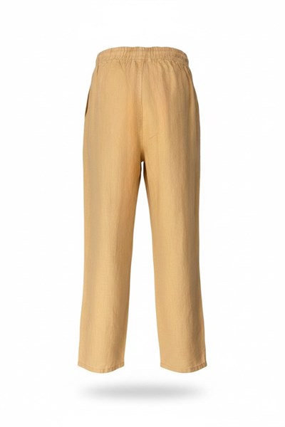 ÖNÜ DİKİŞLİ KETEN PANTOLON SARI
