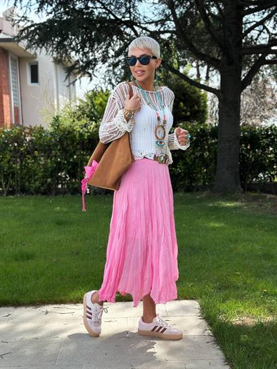 PEMBE ASTARLI ASİMETRİK ŞİFON ETEK