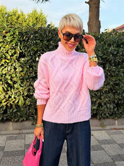PEMBE BAKLAVA BAKLAVA DESEN YÜN KARIŞIMLI KAZAK