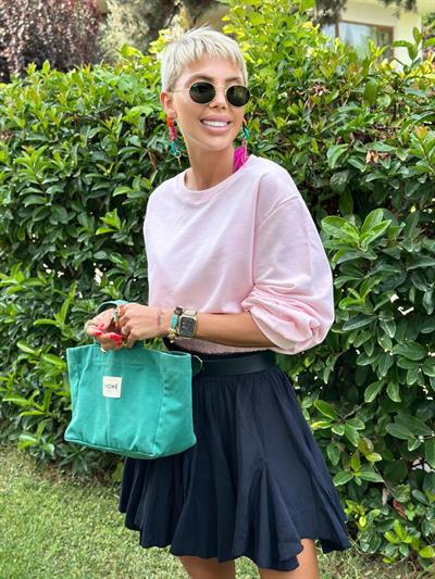 PEMBE BELİ LASTİKLİ CROP SWEATSHIRT