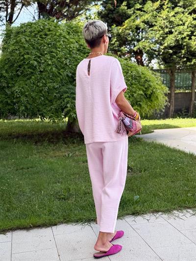 S.STUDIO PEMBE KETEN SALAŞ BLUZ PANTOLON TAKIM
