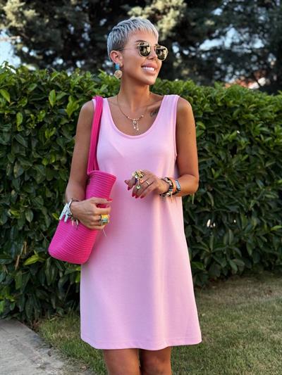PEMBE KOLSUZ MODAL ELBİSE