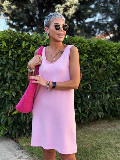PEMBE KOLSUZ MODAL ELBİSE