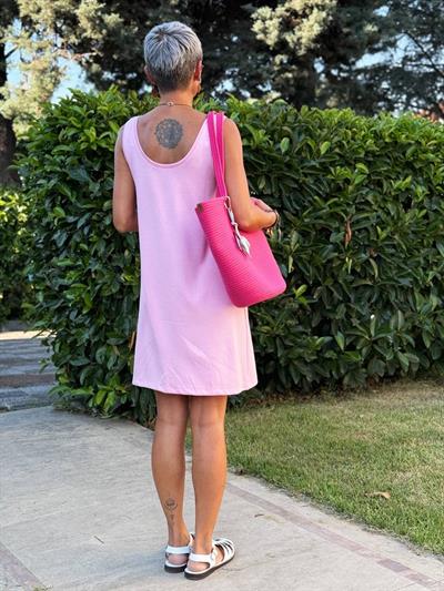 PEMBE KOLSUZ MODAL ELBİSE