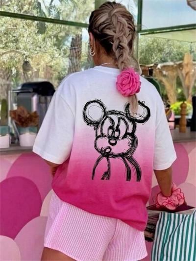 PEMBE SIRTI MICKEY BASKILI TSHIRT