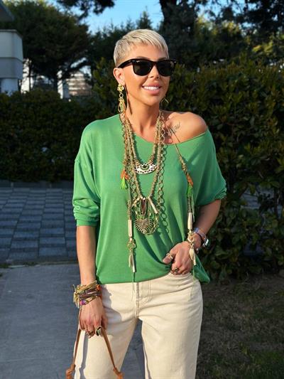 SAKİN YEŞİL KAYIK YAKA MERSERİZE