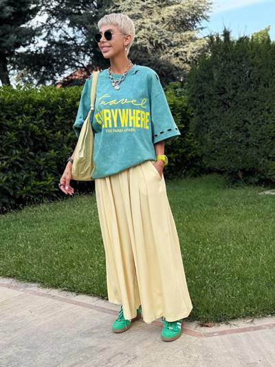 YELLOW ELASTIC-WAIST RELAXED PANTS