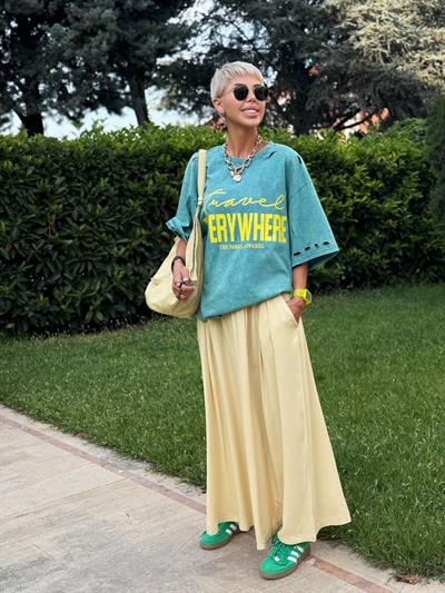 YELLOW ELASTIC-WAIST RELAXED PANTS