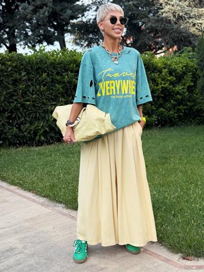 YELLOW ELASTIC-WAIST RELAXED PANTS