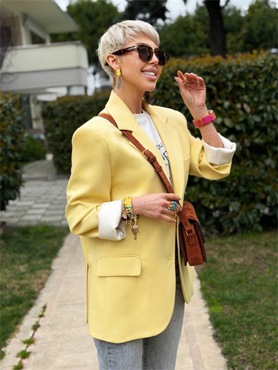SARI ÇİFT DÜĞMELİ BLAZER CEKET
