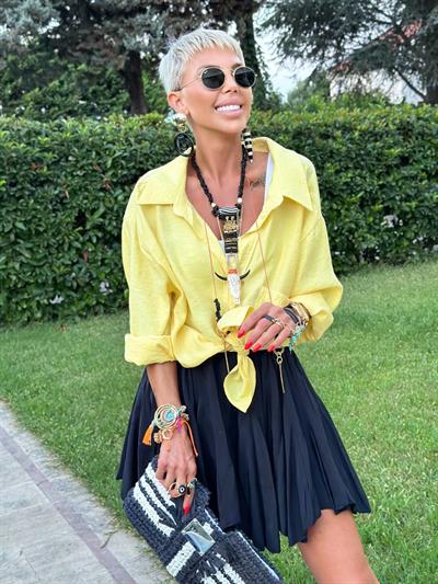 SARI OMZU DÜŞÜK OVERSIZE GÖMLEK 