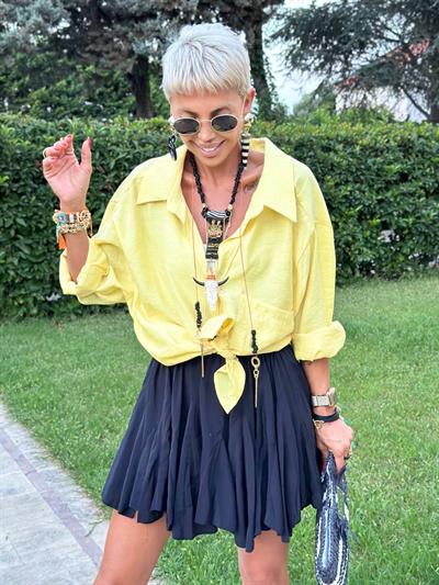 SARI OMZU DÜŞÜK OVERSIZE GÖMLEK 
