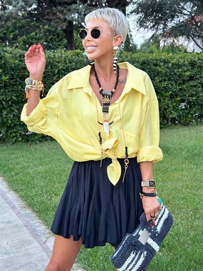 SARI OMZU DÜŞÜK OVERSIZE GÖMLEK 