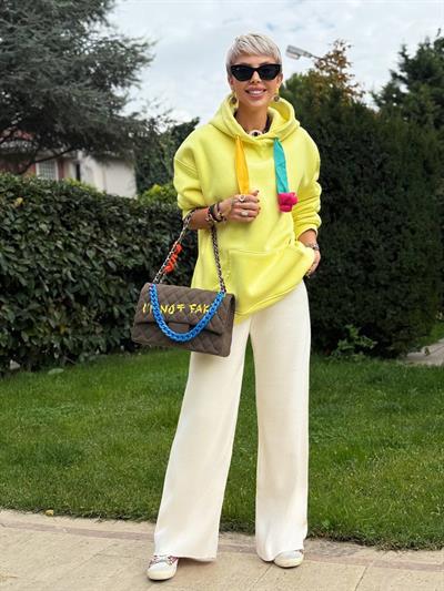 SARI S.STUDIO RENKLİ İPLİ HOODIE