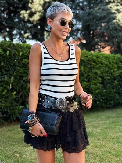 SİYAH-BEYAZ ÇİZGİLİ S.STUDIO ÖN ARKA U YAKA ATLET