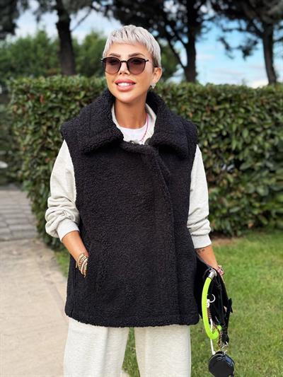 SİYAH BIKER TEDDY YELEK