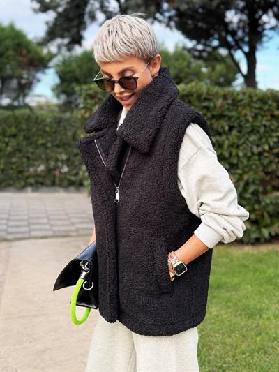 SİYAH BIKER TEDDY YELEK