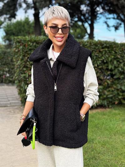 SİYAH BIKER TEDDY YELEK