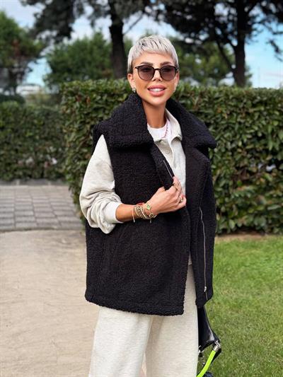 SİYAH BIKER TEDDY YELEK