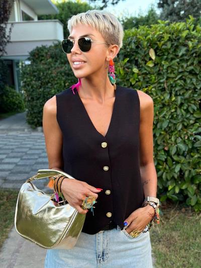 SİYAH ÇELİK ÖRME TRİKO YELEK