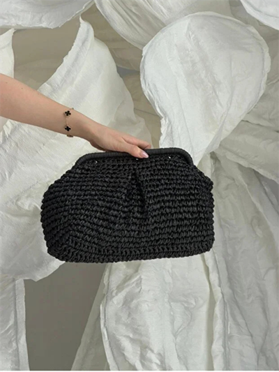 SİYAH CLUTCH BÜYÜK BOY ZİNCİRLİ HASIR ÇANTA