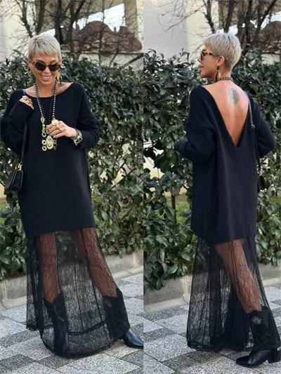 SİYAH S.STUDIO SOFT TOUCH MAXI DANTEL ETEK